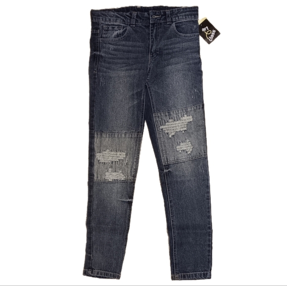 Art Class Casual Jean Slim Skinny Low Rise Mid Wash Distres Patch Whisker School - Picture 1 of 10